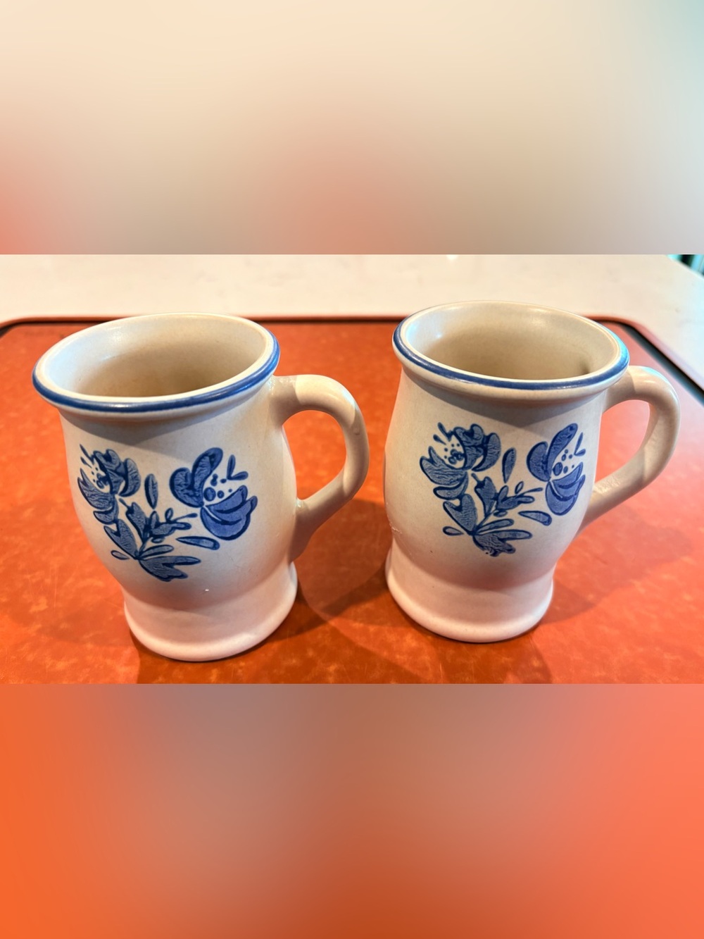Pfaltzgraff Blue Yorktowne Tulip Barrel Floral Stoneware Mugs - Set of 2